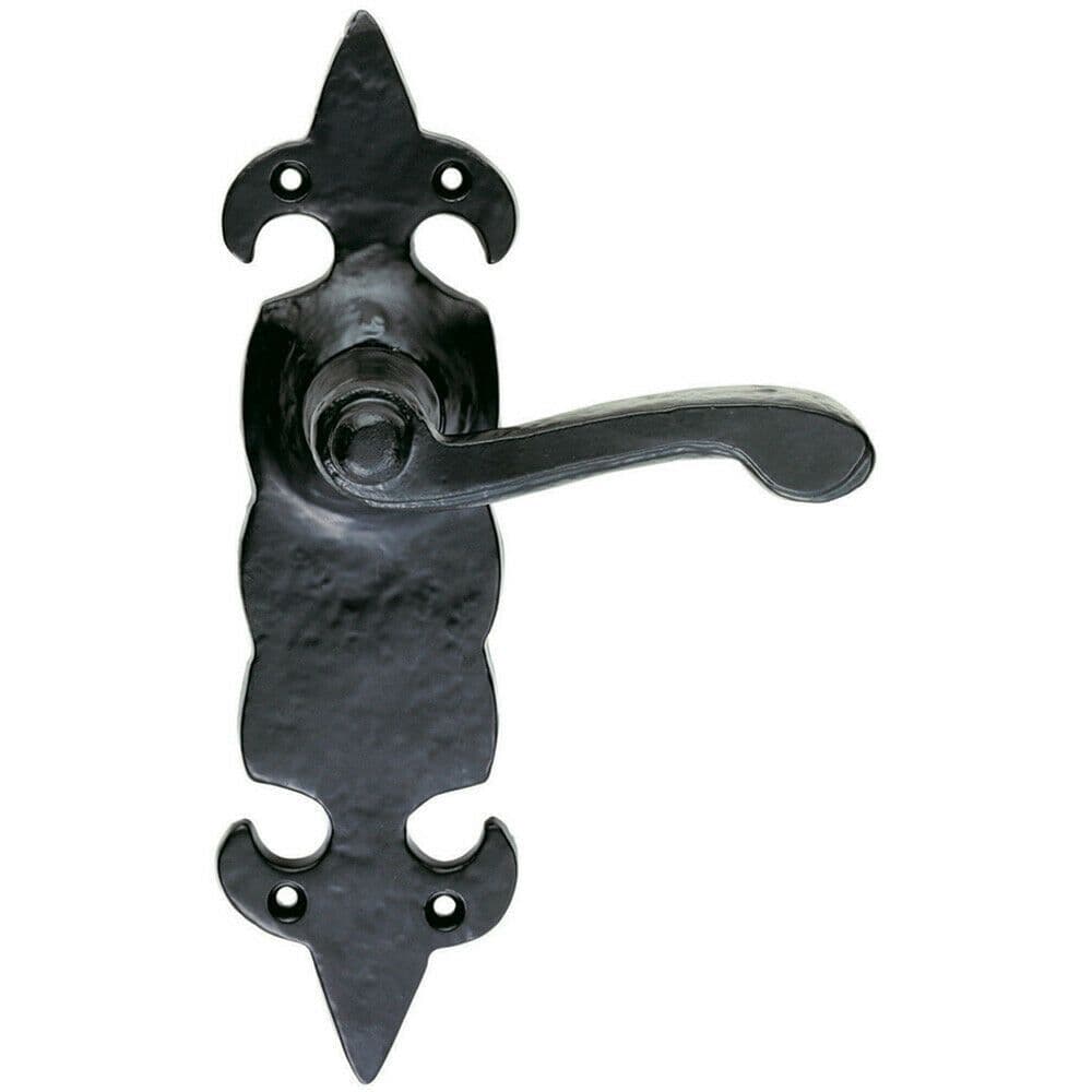 PAIR Forged Scroll Lever Handle on Latch Backplate 206 x 57mm Antique