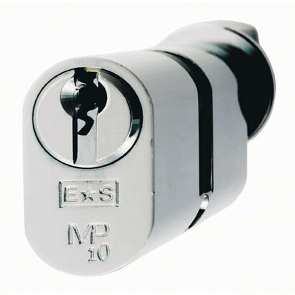 64mm Oval Cylinder & Turn Lock Keyed Alike 10 Pin Satin Chrome Door Lock