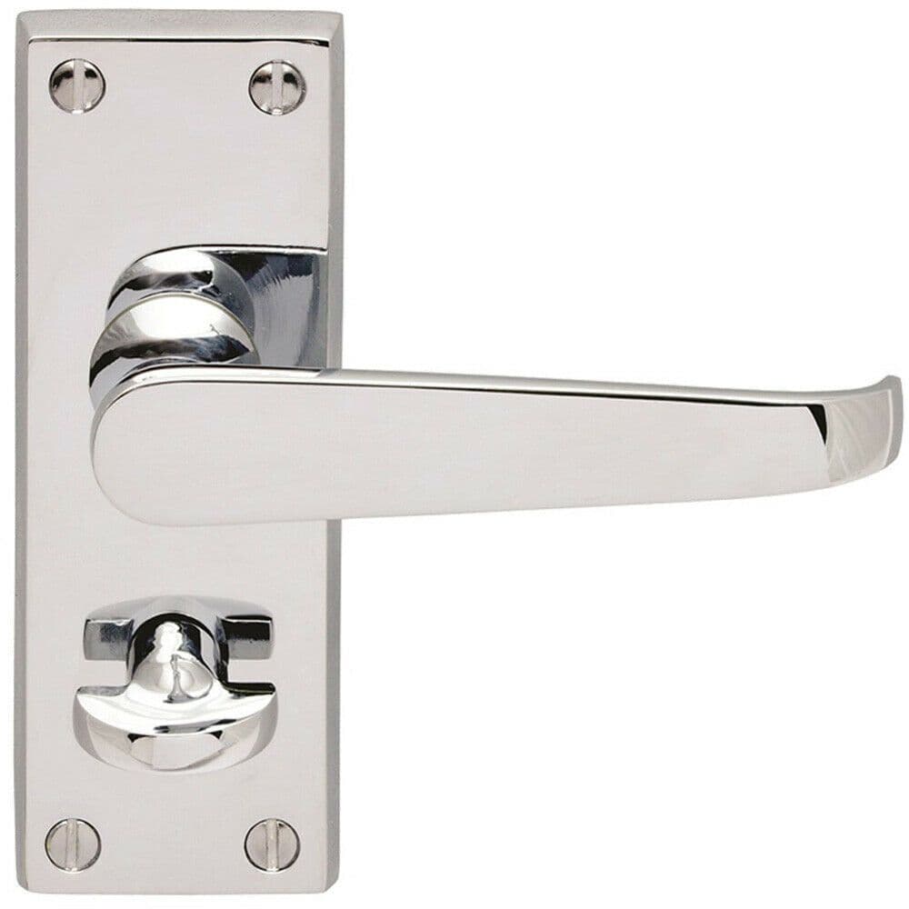 Straight Victorian Handle on Rectangular Bathroom Backplate Polished Chrome