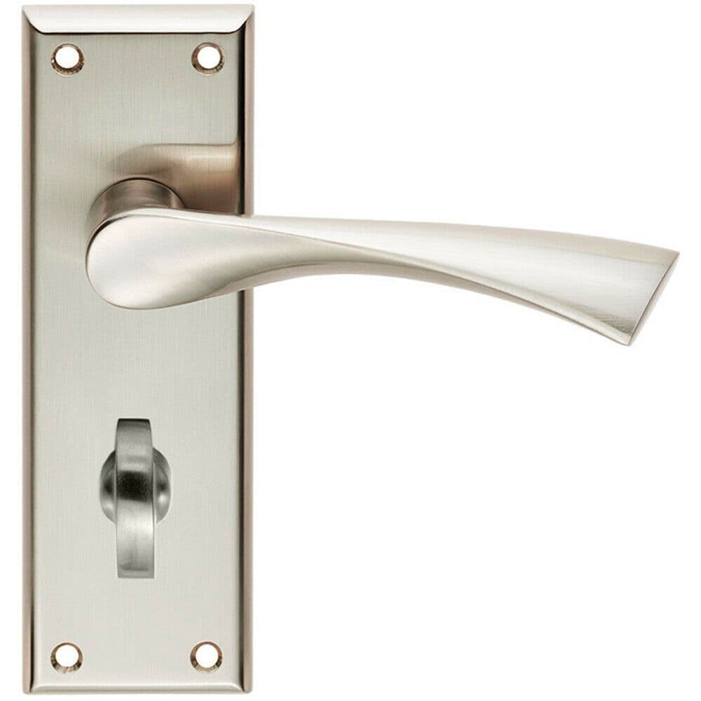 PAIR Angular Lever on Bathroom Backplate Door Handle 150 x 50mm Satin Nickel