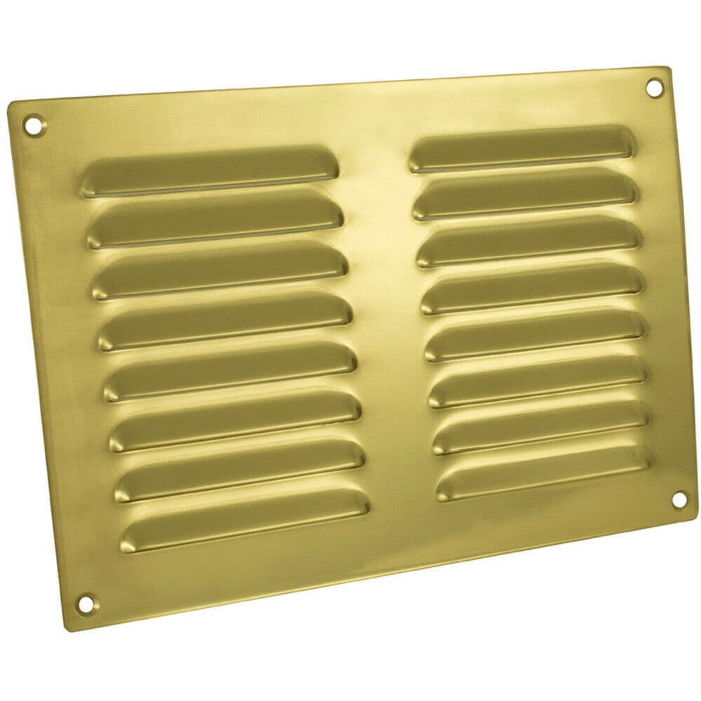 242 x 165mm Hooded Louvre Airflow Vent Polished Brass Internal Door Plate