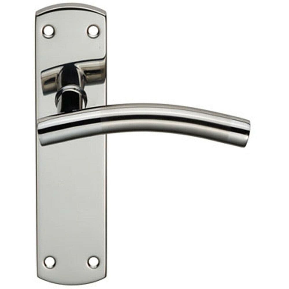 Curved Lever on Latch Backplate Door Handle 172 x 44mm Polished & Satin Steel