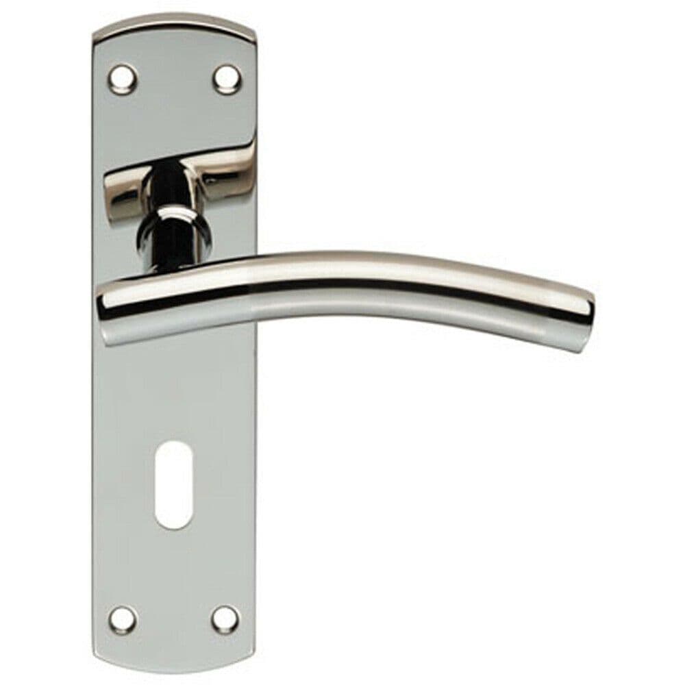 Curved Lever on Euro Backplate Door Handle 172 x 44mm Polished & Satin Steel