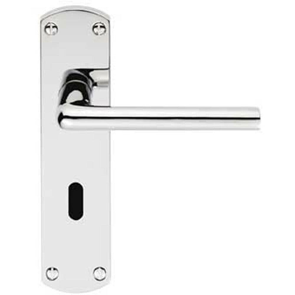 Rounded Straight Bar Handle on Lock Backplate 170 x 42mm Polished Chrome