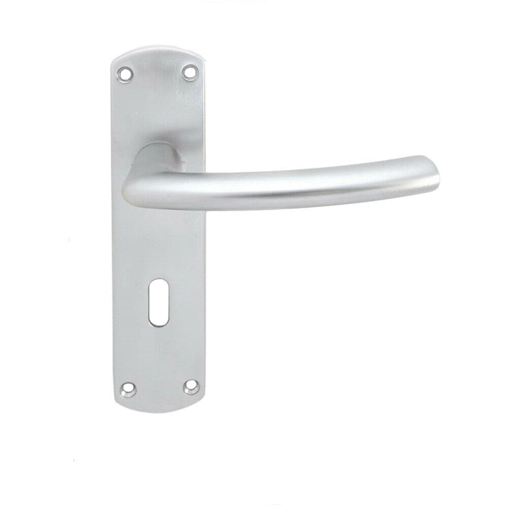 Curved Bar Handle on Lock Backplate Oval Profile 170 x 42mm Satin Chrome