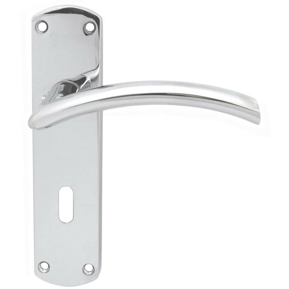 Arched Lever on Lock Backplate Door Handle 170 x 42mm Polished Chrome