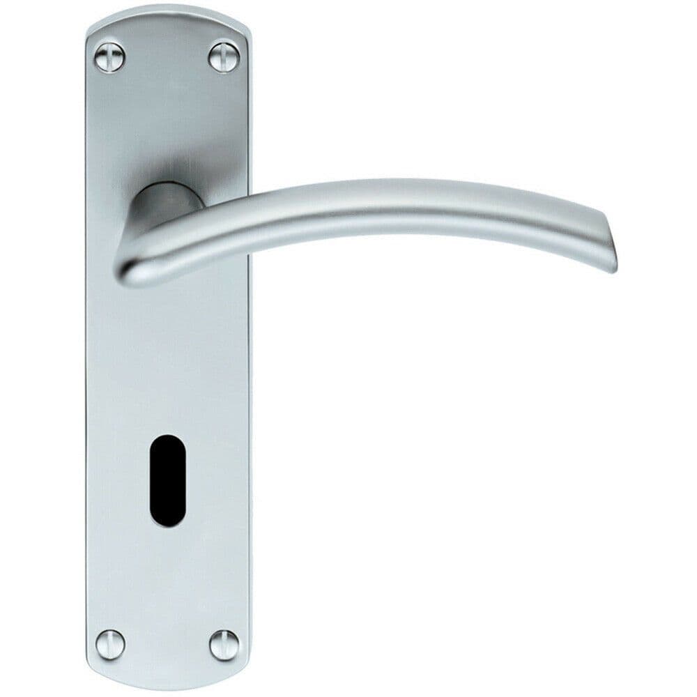 PAIR Arched Lever on Lock Backplate Door Handle 170 x 42mm Satin Chrome