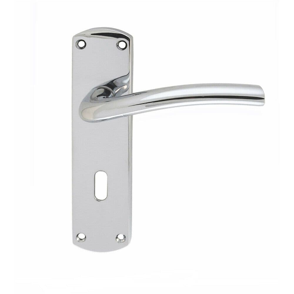 Rounded Curved Bar Handle on Lock Backplate 170 x 42mm Polished Chrome