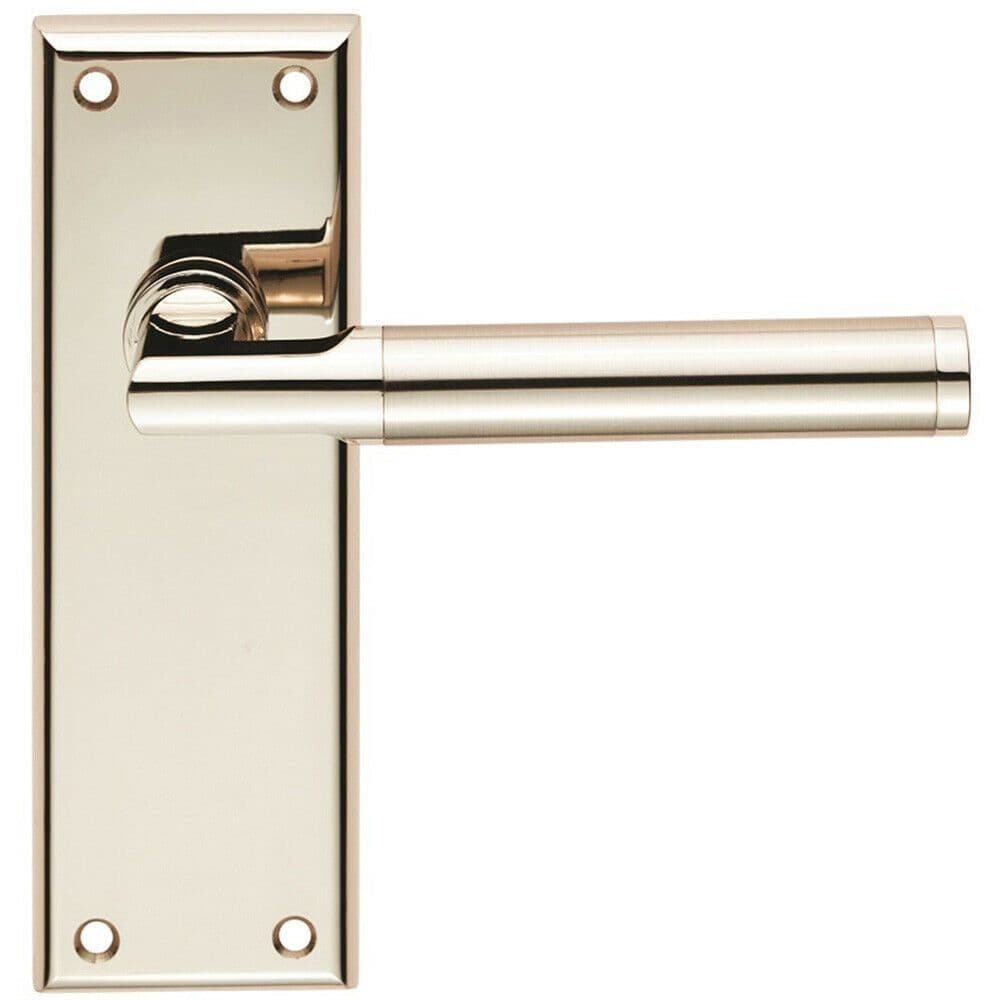 Round Bar Section Handle on Latch Backplate 150 x 50mm Polished Satin Nickel