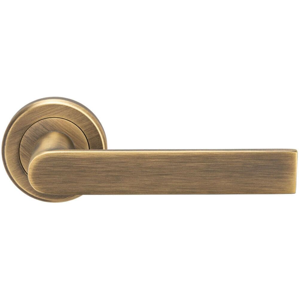 PAIR Flat Rectangular Bar Handle on Round Concealed Fix Antique Brass