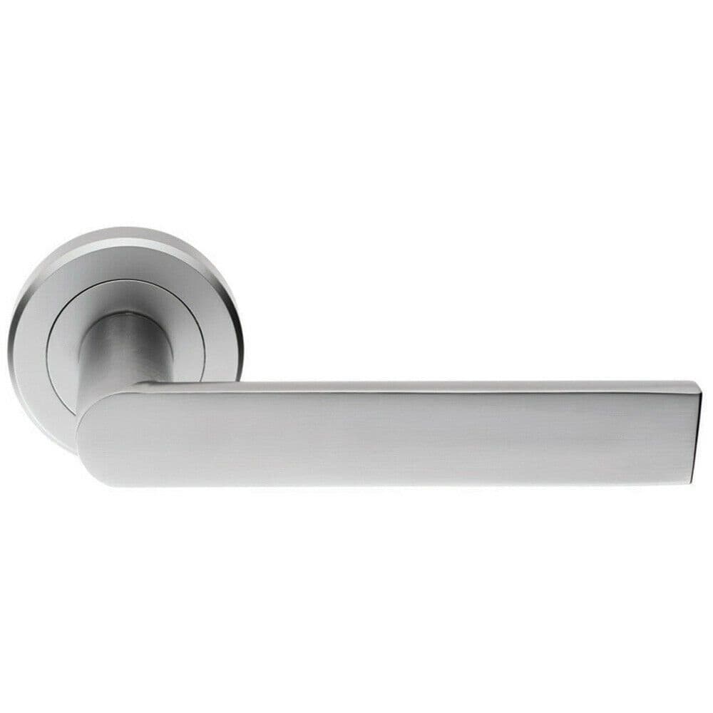 PAIR Flat Rectangular Bar Handle on Round Concealed Fix Satin Chrome