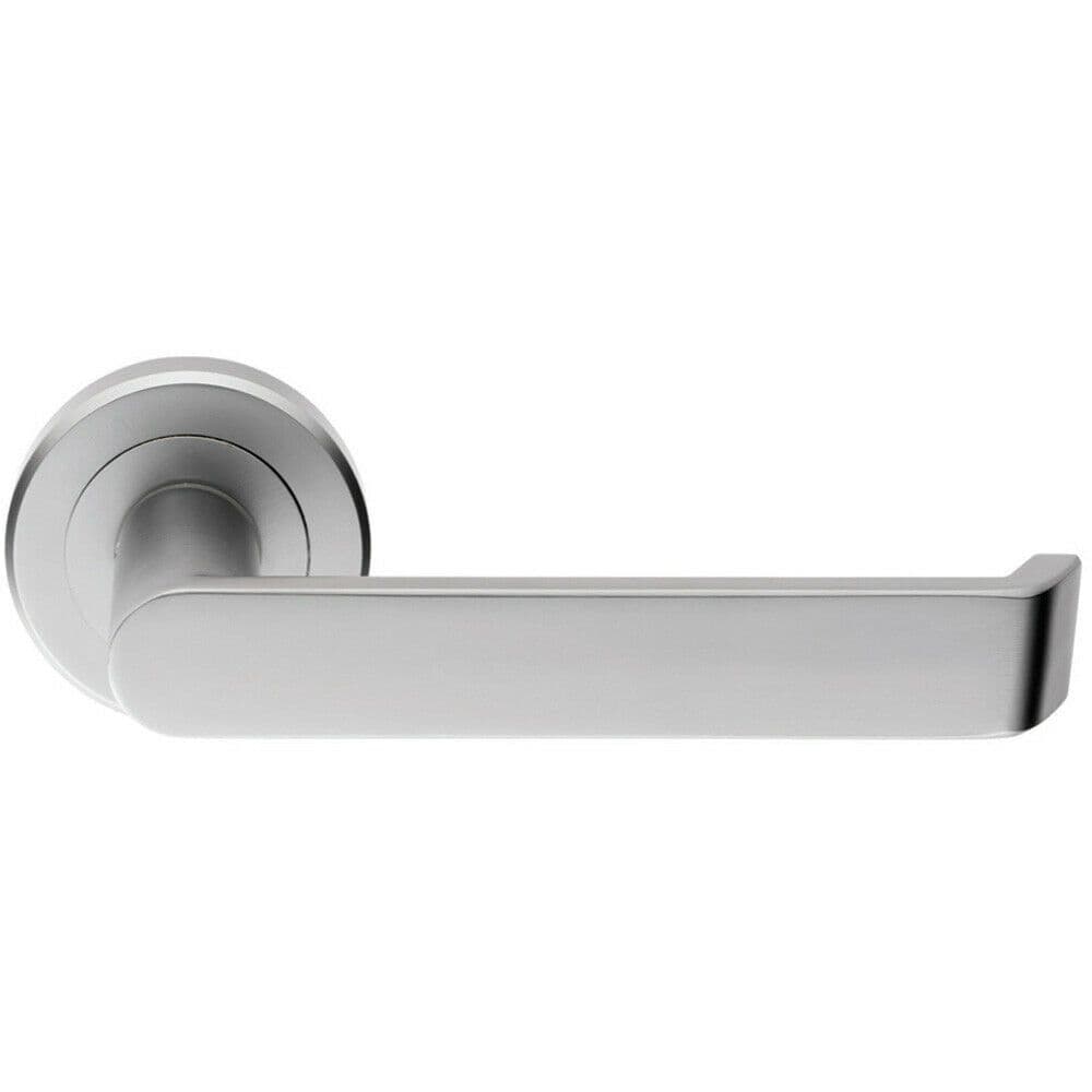 PAIR Flat Faced Lever on Round Chamfered Edge Concealed Fix Satin Chrome