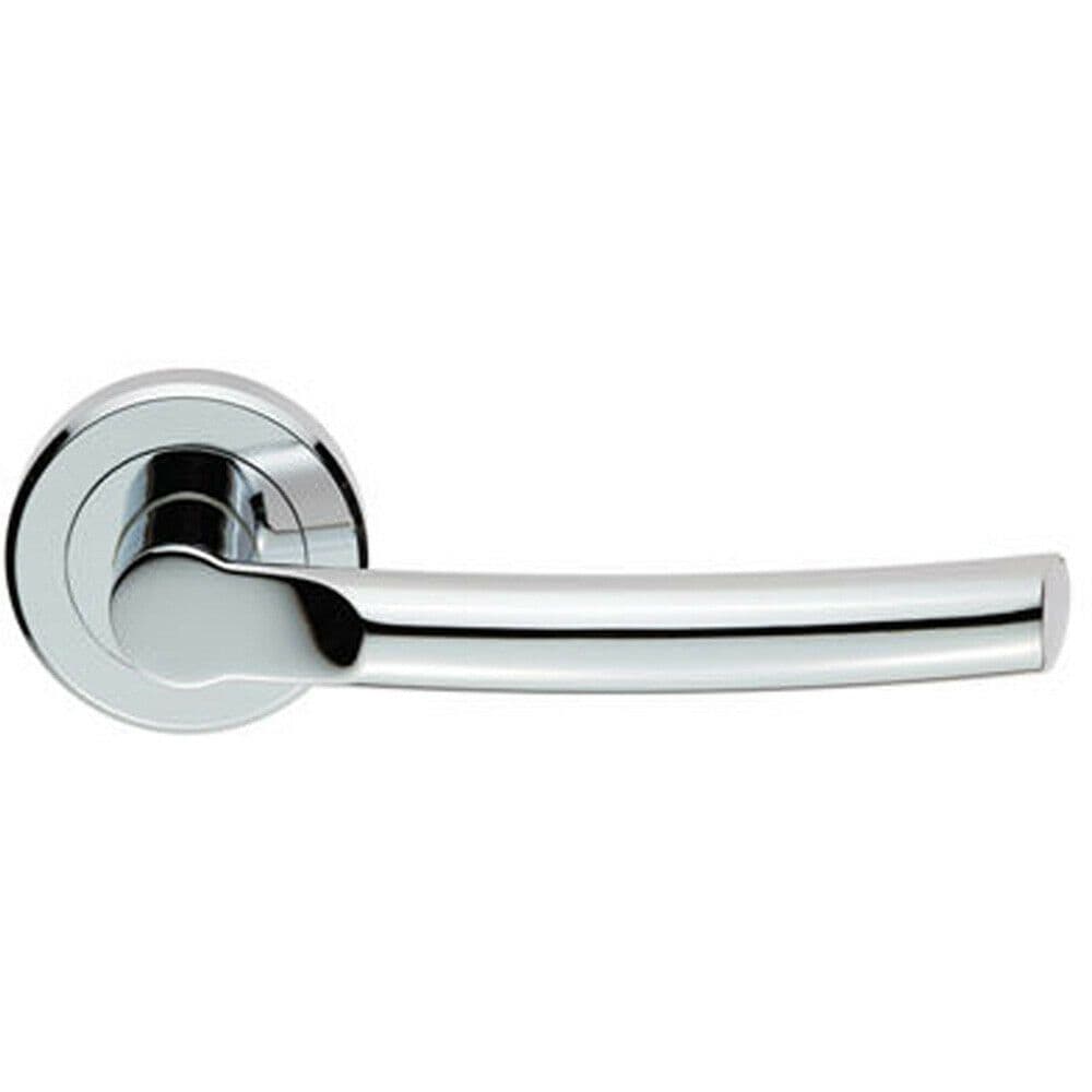 PAIR Curved Round Bar Handle on Round Rose Concealed Fix Polished Chrome