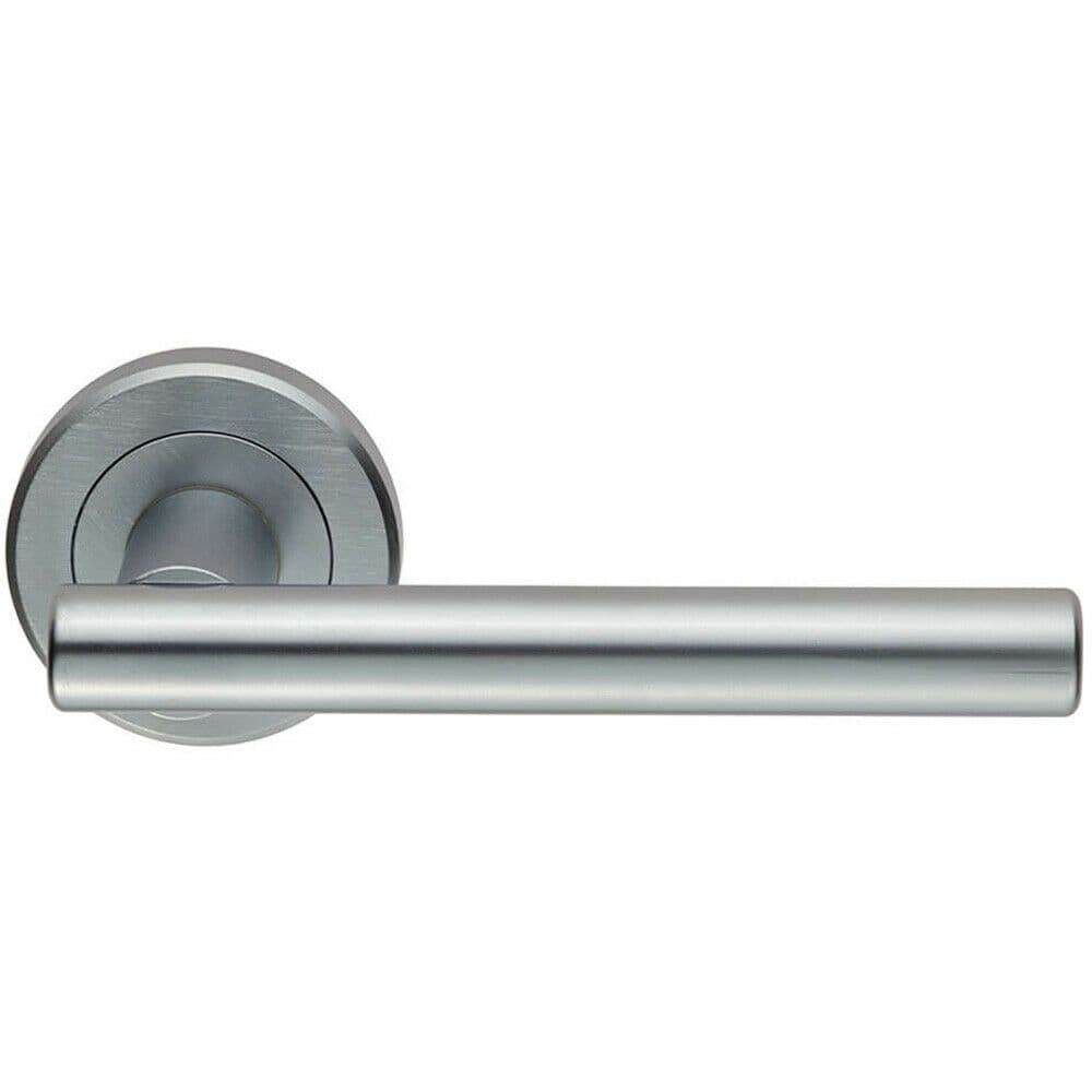 PAIR Straight T Bar Handle on Round Concealed Fix Satin Chrome