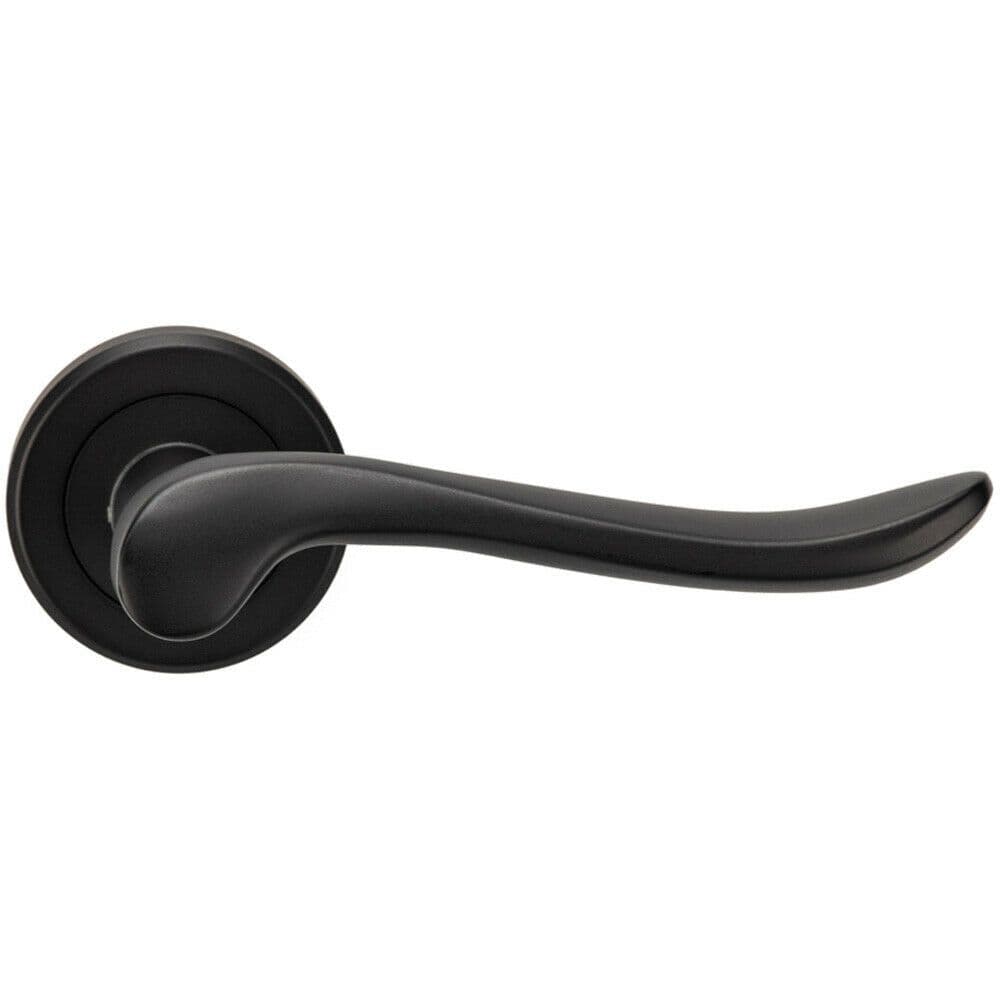 PAIR Scroll Shaped Lever Handle on Round Rose Concealed Fix Matt