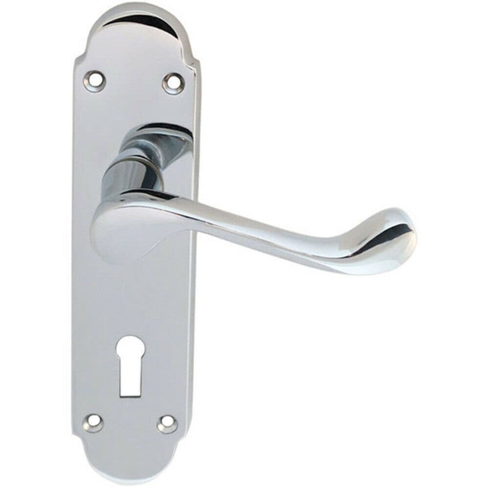 PAIR Victorian Upturned Handle on Lock Backplate 170 x 42mm Polished Chrome
