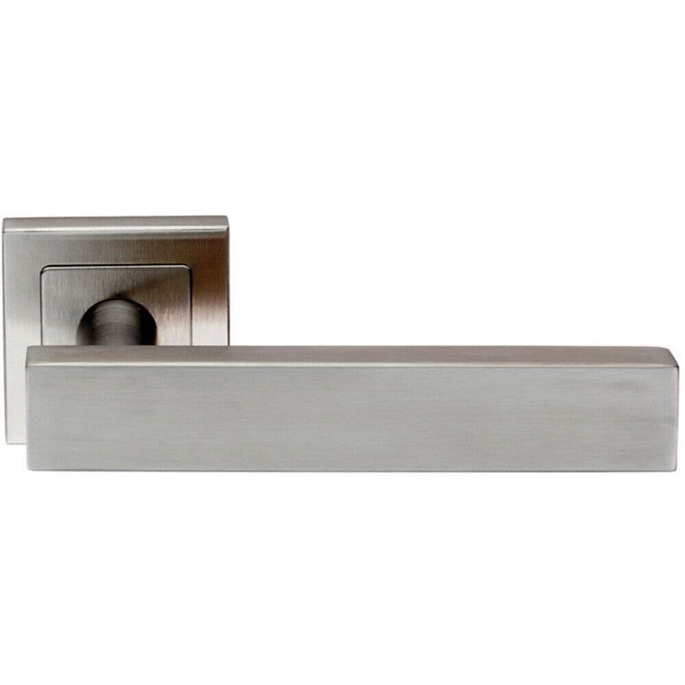 PAIR Square Cut Straight Bar Handle on Square Concealed Fix Satin Steel