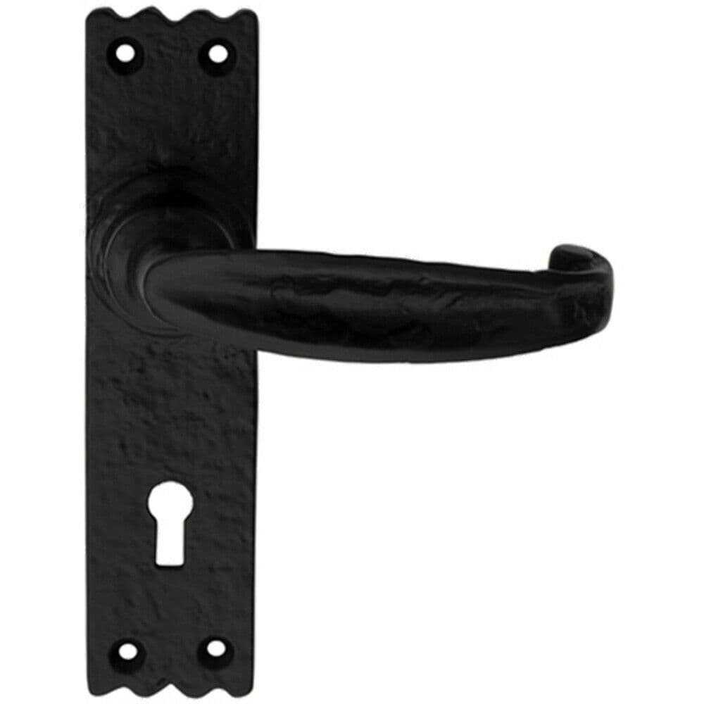 PAIR Creased Style Handle on Slim Lock Backplate 156 x 38mm Antique
