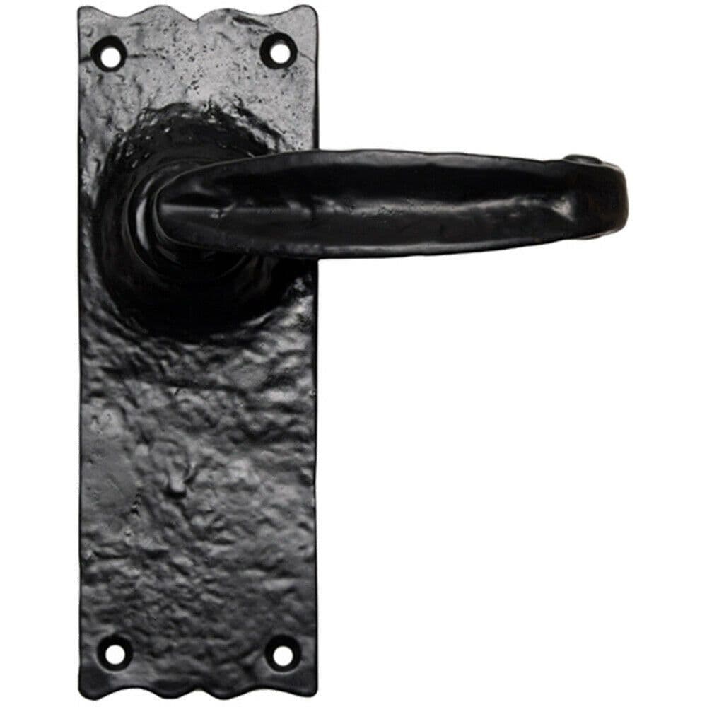 PAIR Forged Straight Lever Handle on Latch Backplate 155 x 55mm Black Antique