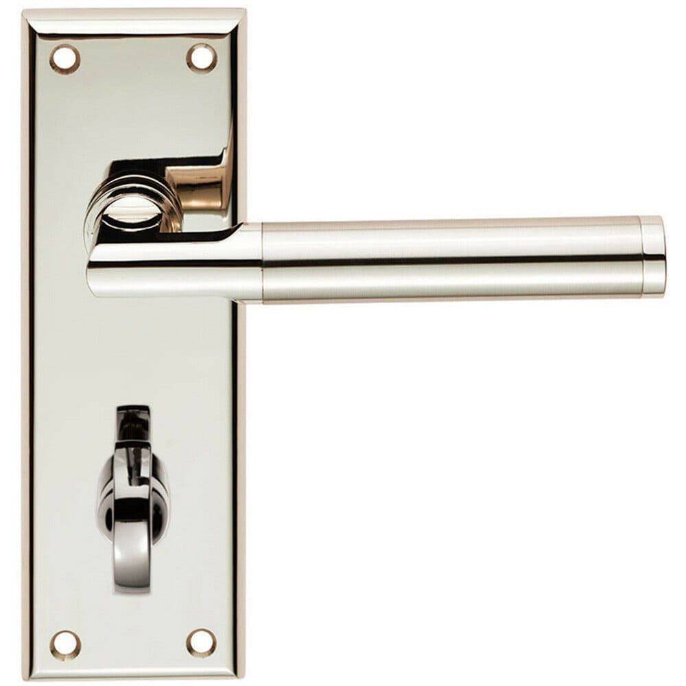 Round Bar Section Lever on Bathroom Backplate 150 x 50mm Polished Satin Nickel