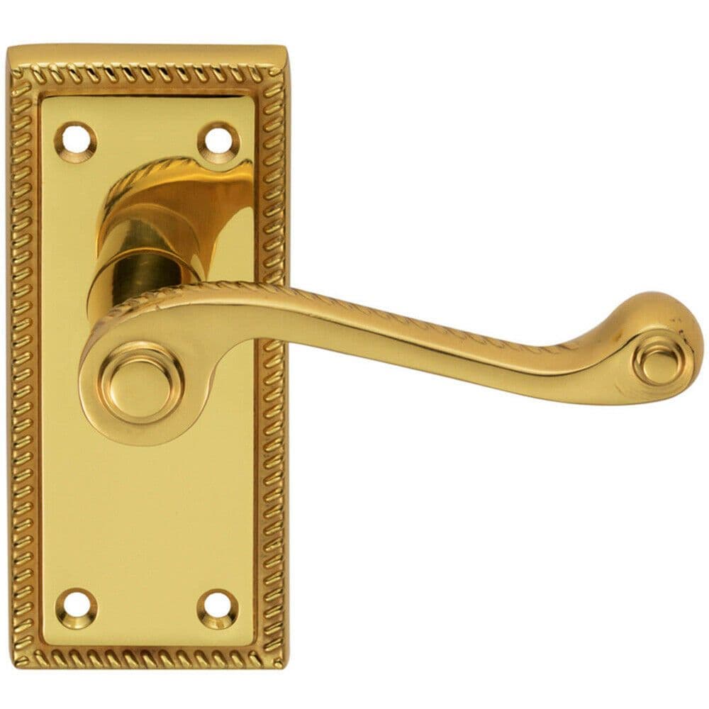 PAIR Reeded Design Scroll Lever on Latch Backplate 112 x 48mm Polished Brass