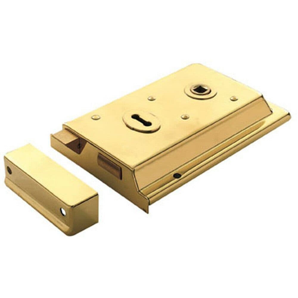 Traditional Contract Rim Deadlock 152 x 102mm Polished Brass Door Latch