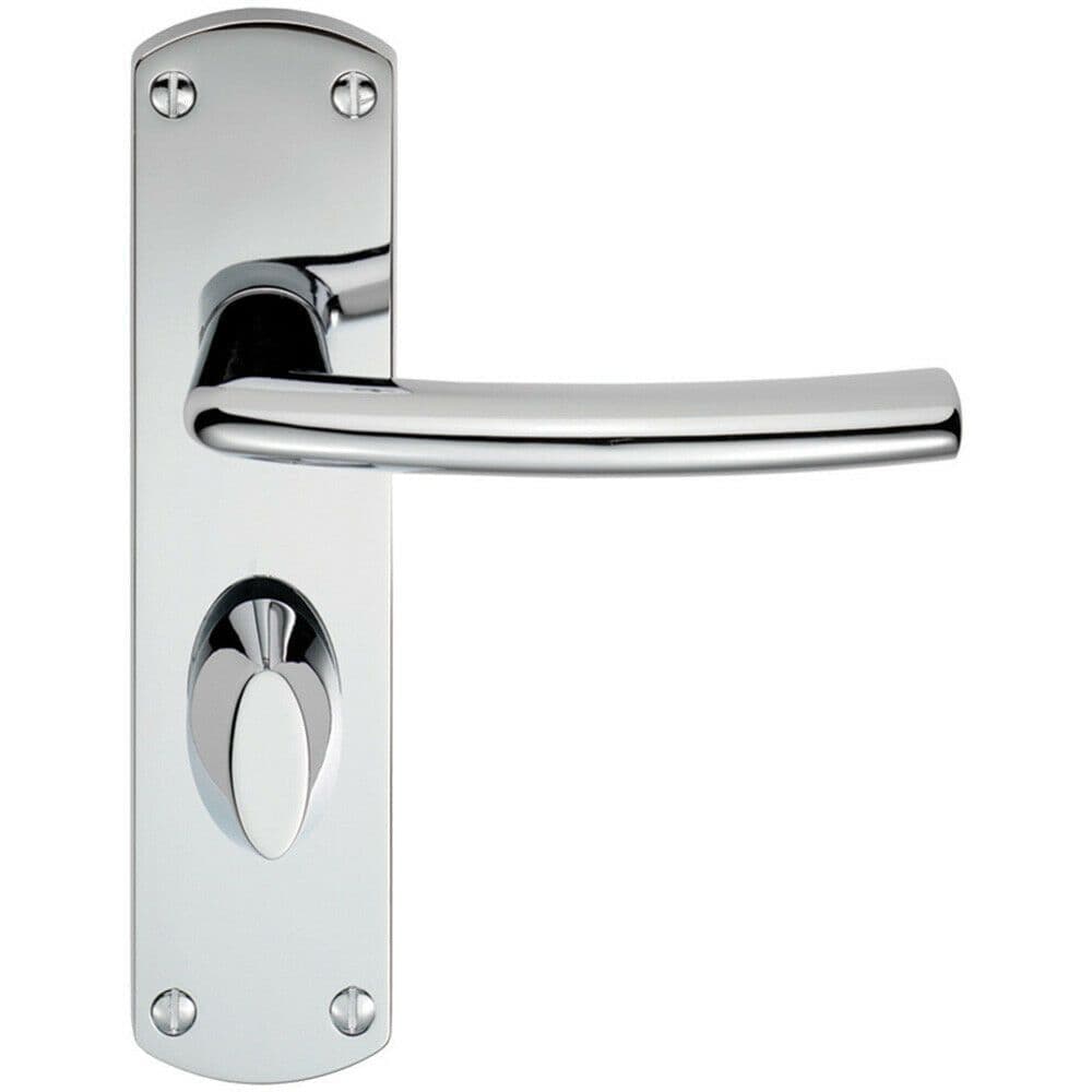 Curved Bar Lever on Bathroom Backplate Door Handle 170 x 42mm Polished Chrome