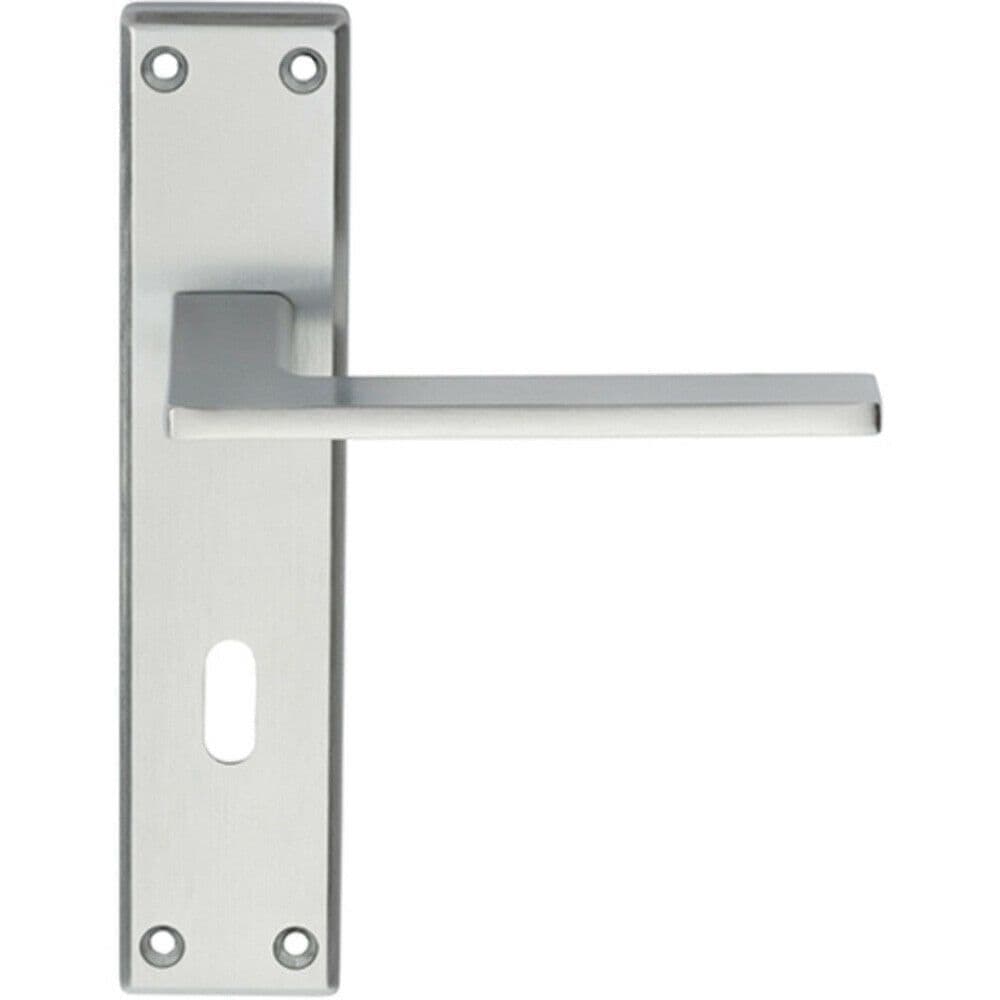 Flat Straight Lever on Lock Backplate Door Handle 180 x 40mm Satin Chrome