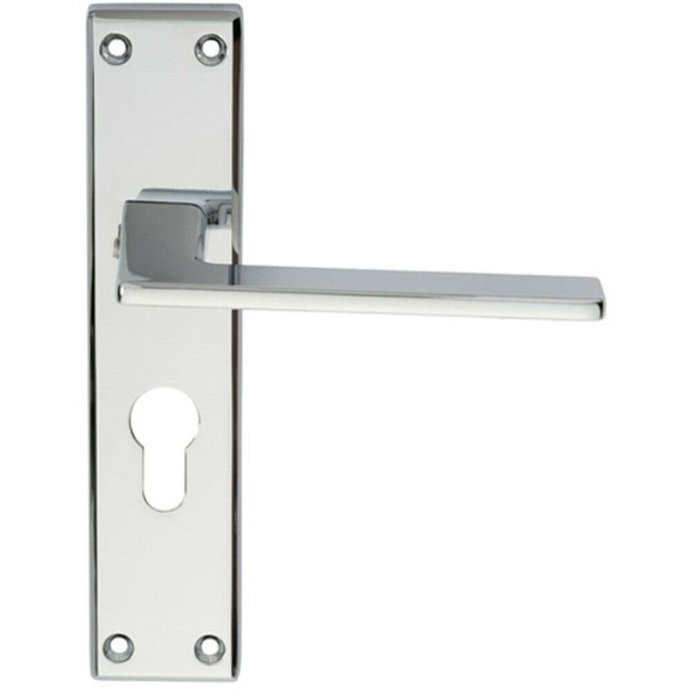 Flat Straight Lever on Euro Lock Backplate Handle 180 x 40mm Polished Chrome
