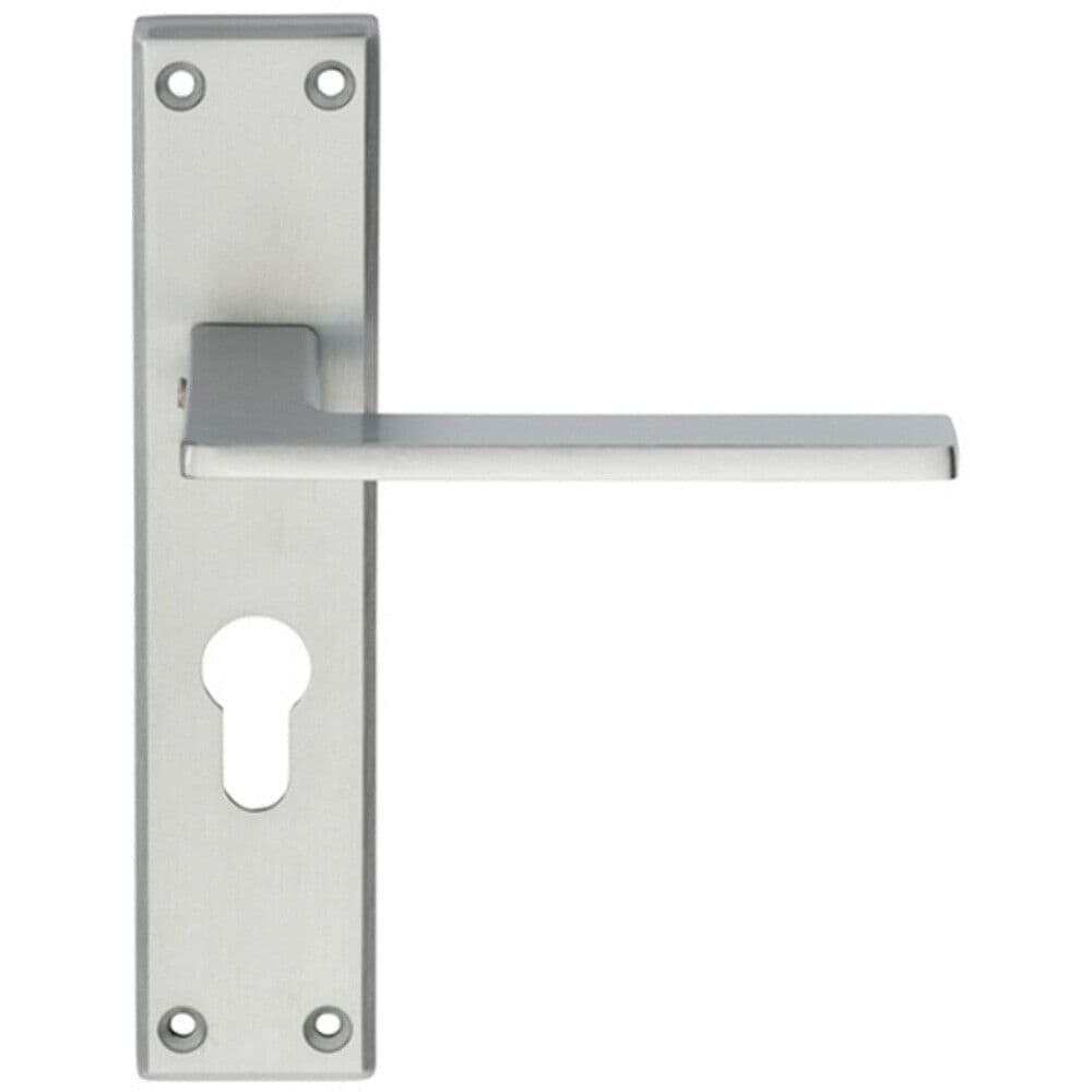 Flat Straight Lever on Euro Lock Backplate Handle 180 x 40mm Satin Chrome