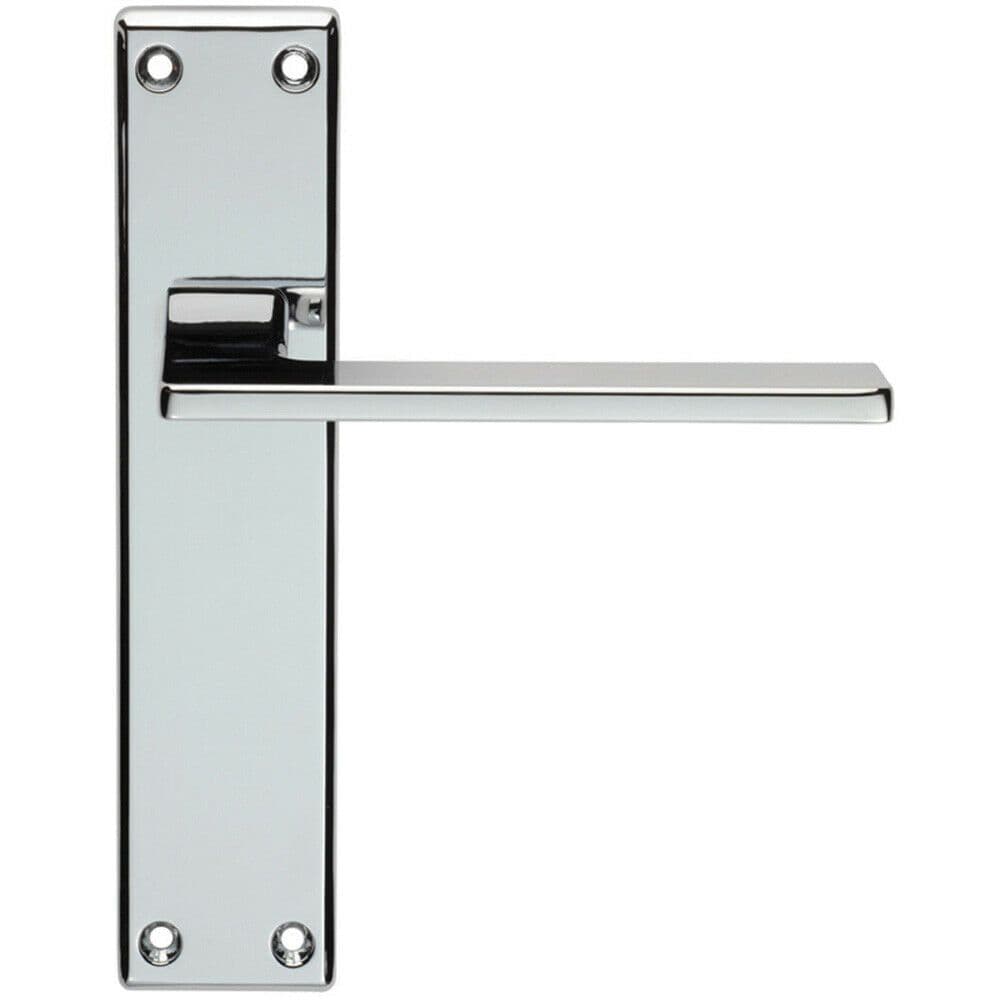 Flat Straight Lever on Latch Backplate Door Handle 180 x 40mm Polished Chrome