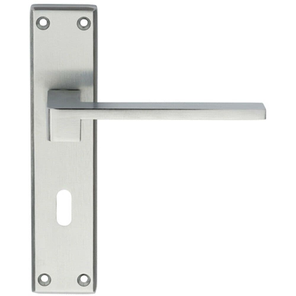 PAIR Flat Straight Lever on Lock Backplate Handle 180 x 40mm Satin Chrome