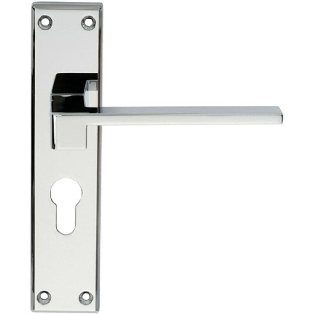 PAIR Flat Straight Lever on Euro Backplate Handle 180 x 40mm Polished Chrome