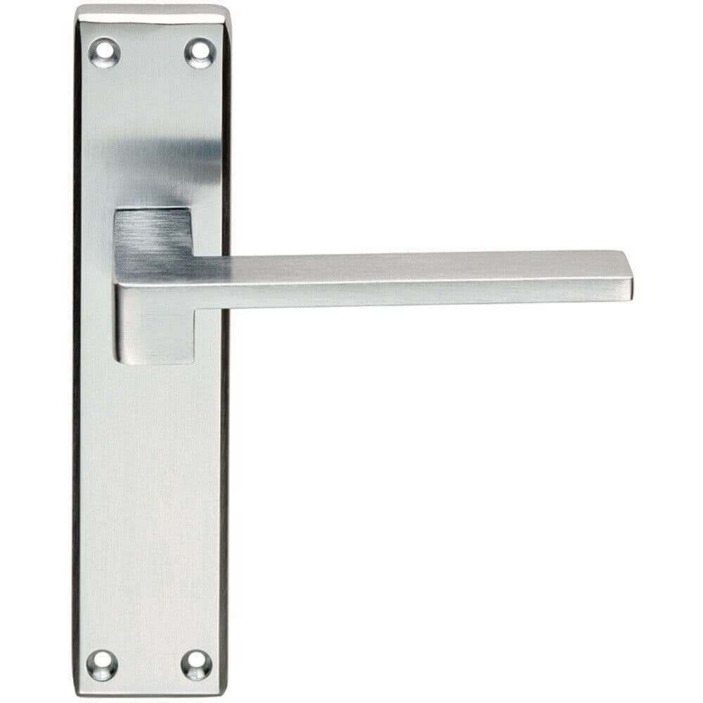 PAIR Flat Straight Lever on Latch Backplate Handle 180 x 40mm Satin Chrome