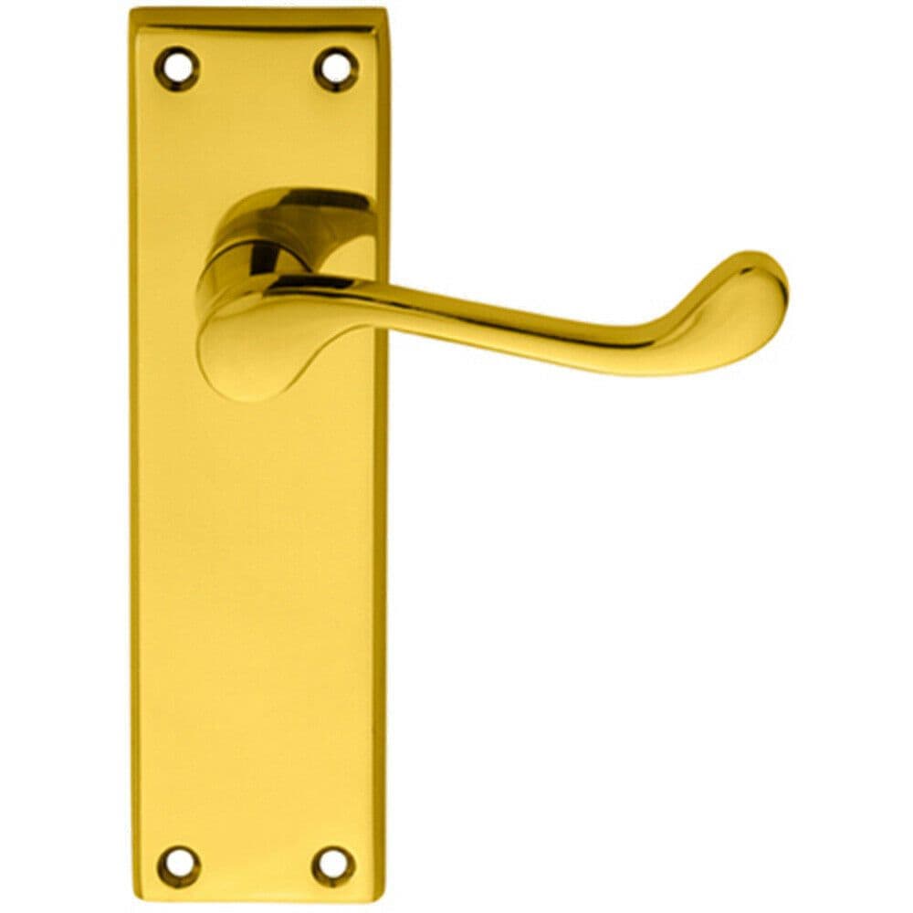 PAIR Victorian Scroll Lever on Sweedor Latch Backplate 150 x 43mm Polished Brass