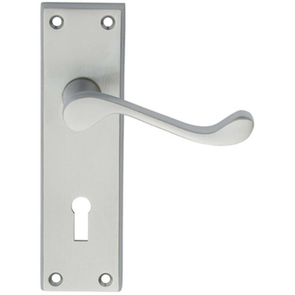 PAIR Victorian Scroll Handle on Lock Backplate 150 x 43mm Satin Chrome