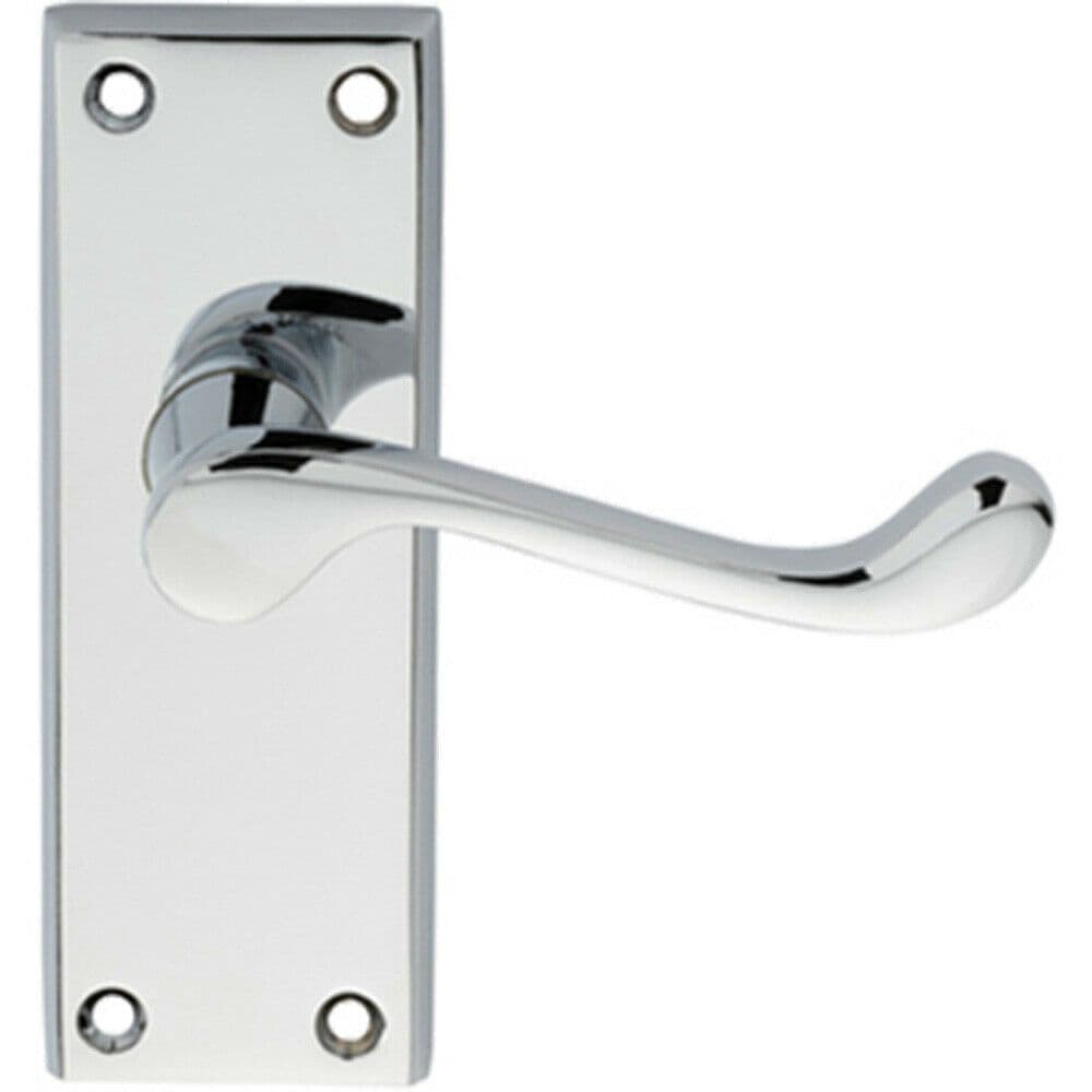 PAIR Victorian Scroll Lever on Short Latch Backplate 118 x 43mm Polished Chrome