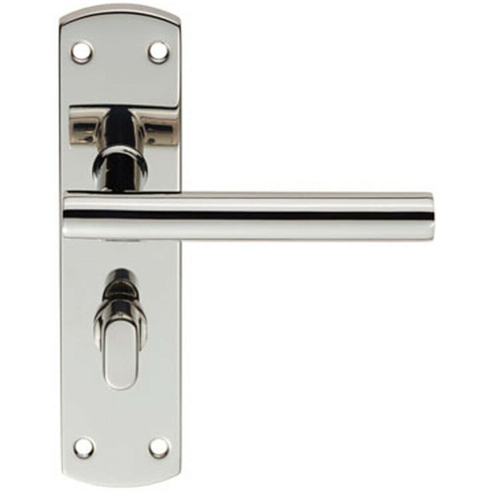 Mitred T Bar Lever on Bathroom Backplate Handle Thumbturn Lock Polished Steel