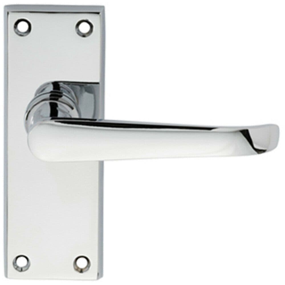 PAIR Straight Victorian Handle on Latch Backplate 150 x 42mm Polished Chrome