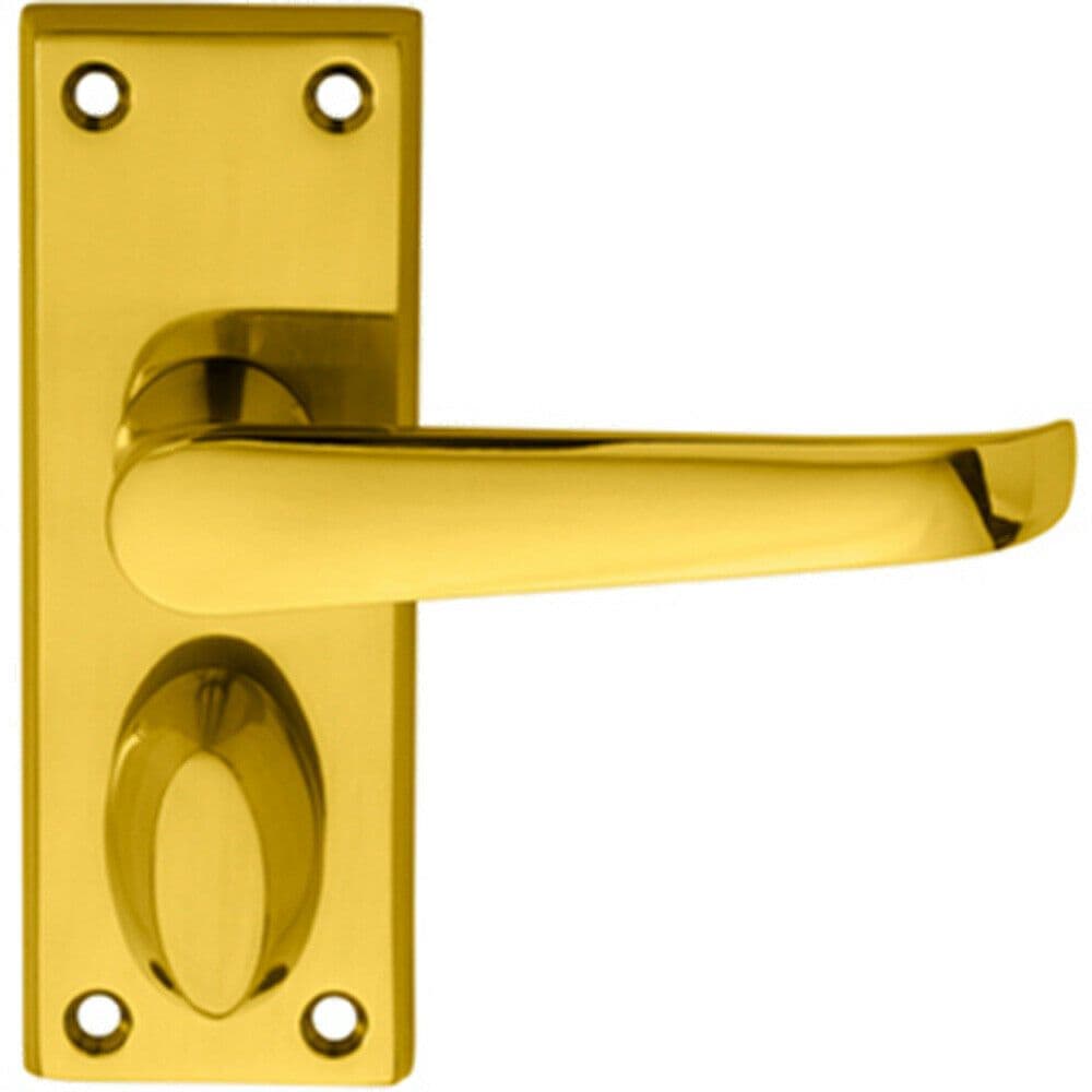 PAIR Straight Handle on Short Privacy Backplate 118 x 42mm Polished Brass