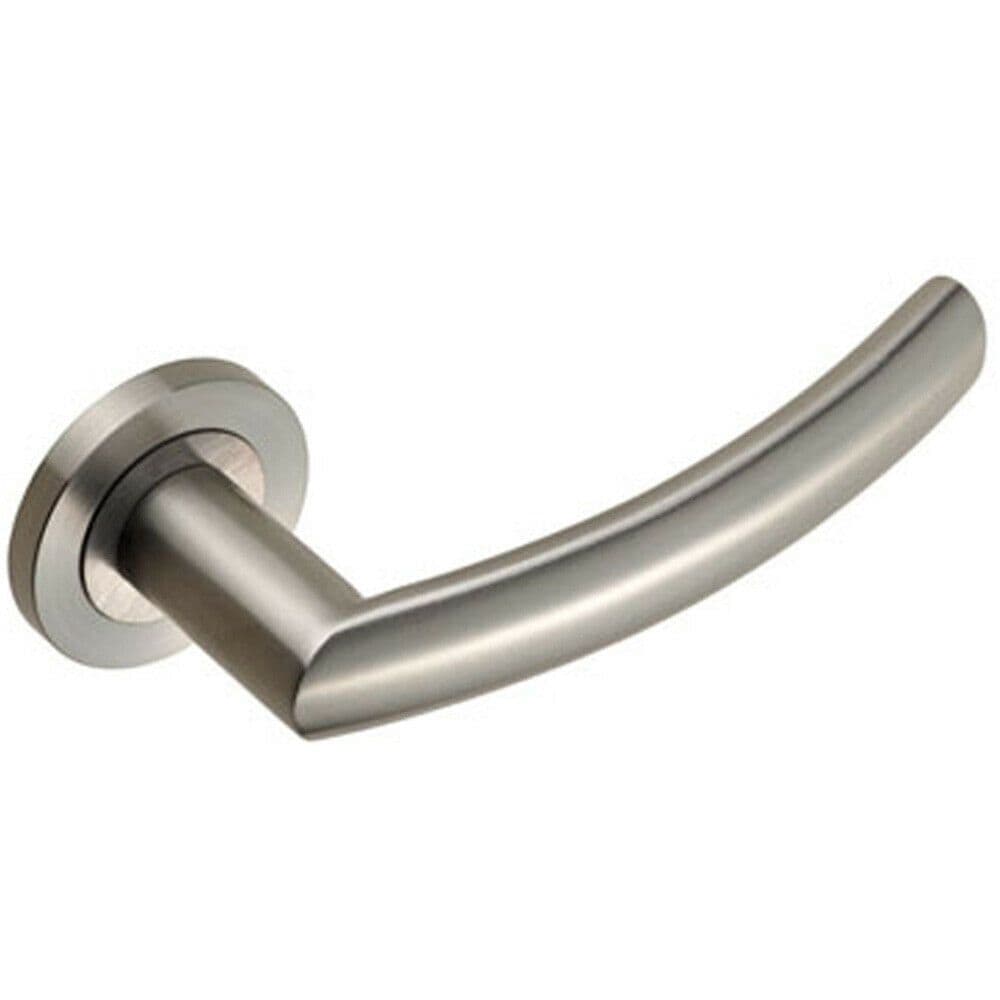 PAIR Curved Round Bar Handle on Round Concealed Fix Satin Steel