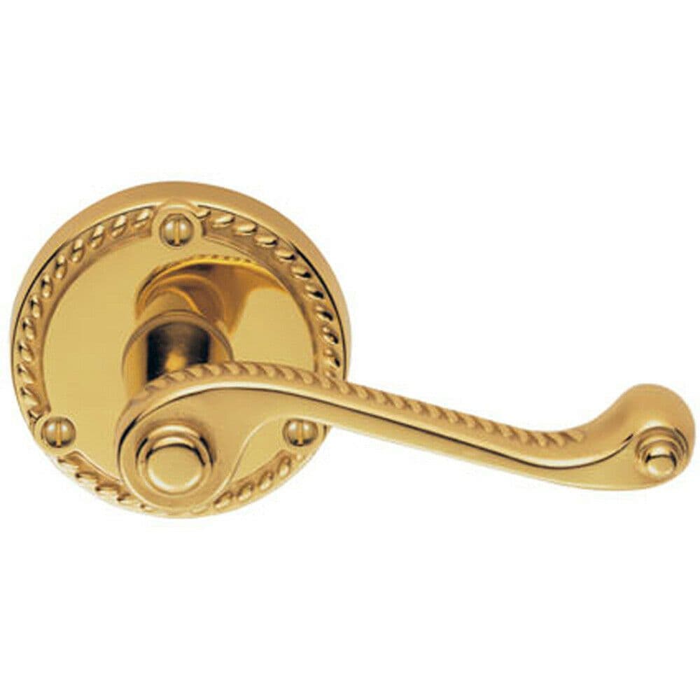 PAIR Georgian Scroll Handle on Round Rose Rope Design Pattern Polished Brass