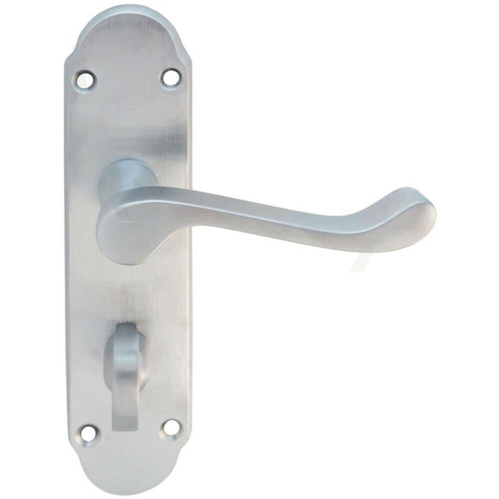 PAIR Victorian Upturned Handle on Bahtroom Backplate 170 x 42mm Satin Chrome