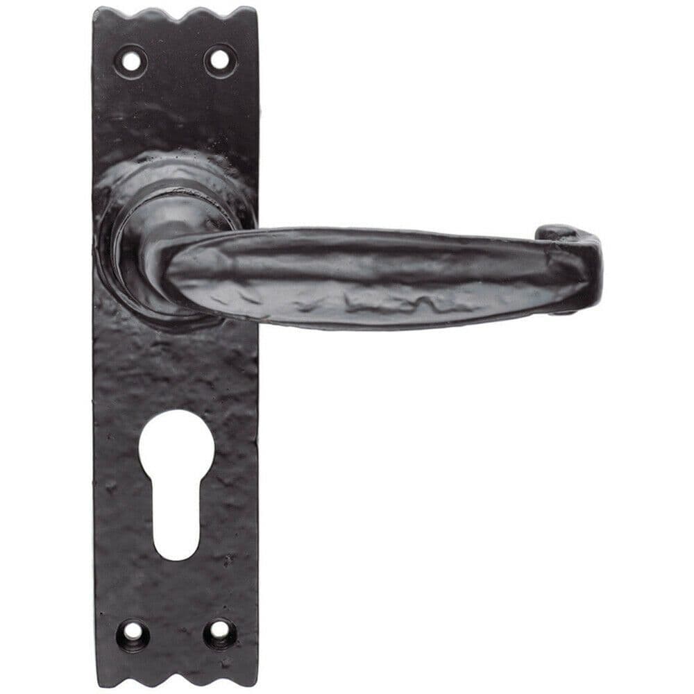 PAIR Creased Style Lever on Slim Euro Lock Backplate 156 x 38mm Antique