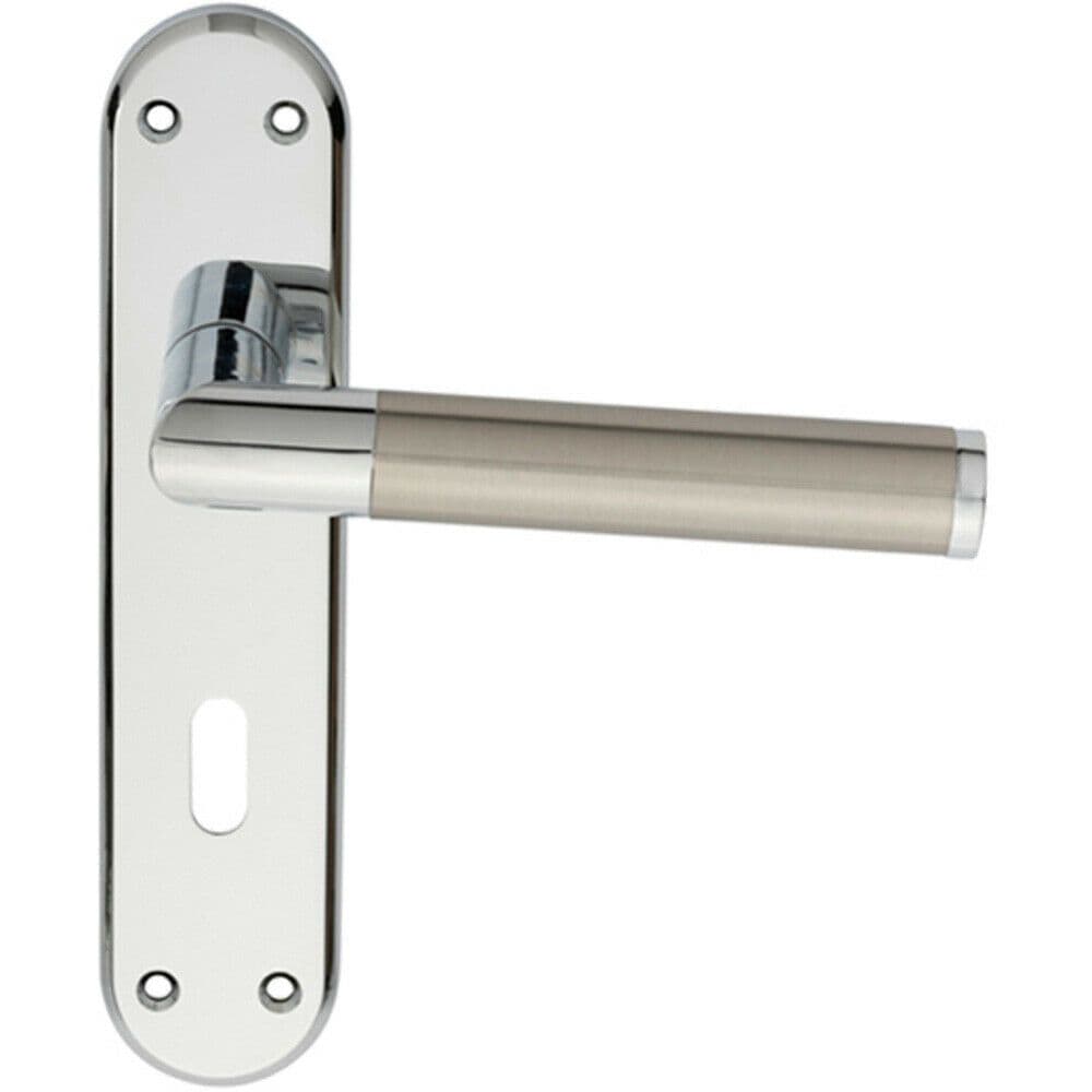 Round Bar Lever on Lock Backplate Door Handle 180 x 40mm Chrome & Nickel