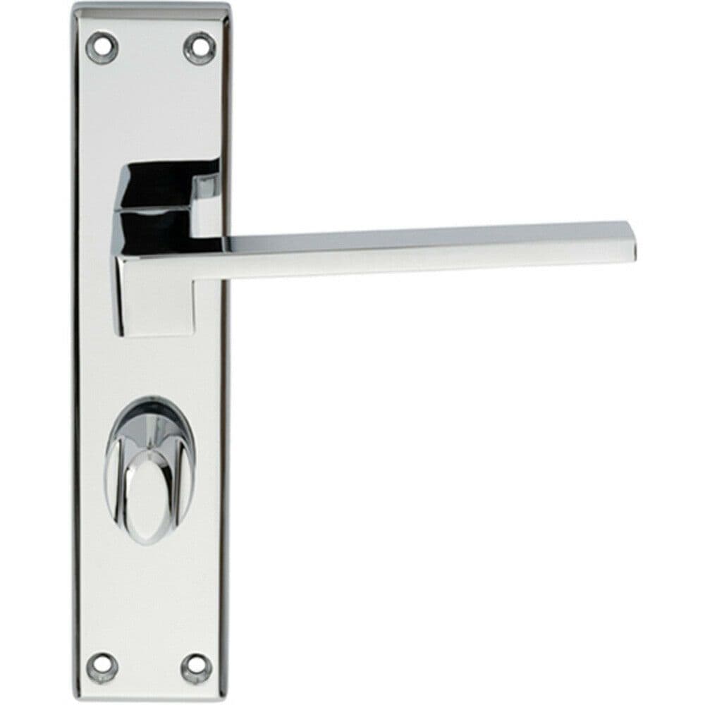 PAIR Flat Straight Handle on Bathroom Backplate 180 x 40mm Polished Chrome