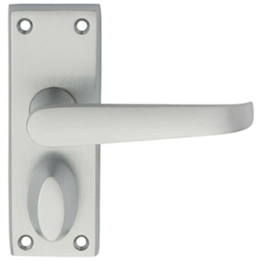 PAIR Straight Handle on Short Privacy Backplate 118 x 42mm Satin Chrome