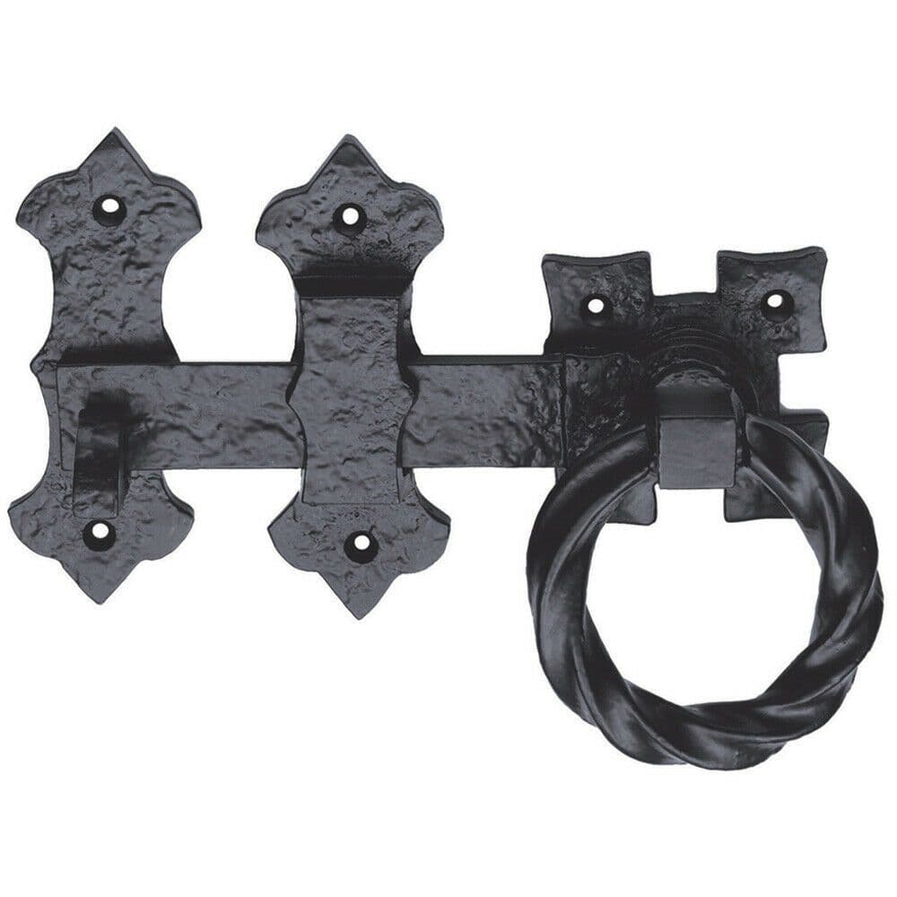 Ornate Ring Lift Handle Latch Set Outdoor Gates Antique Finish
