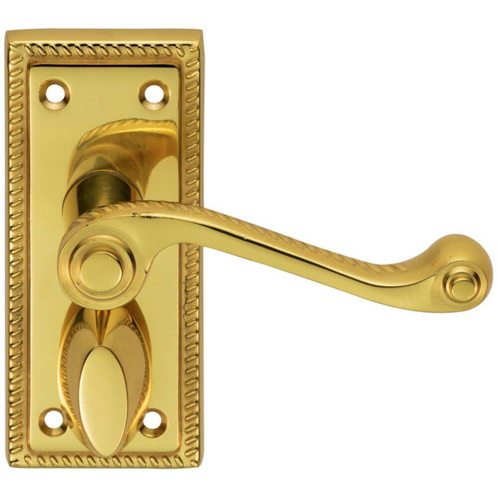 PAIR Reeded Design Scroll Lever on Bathroom Backplate 112 x 48mm Polished Brass