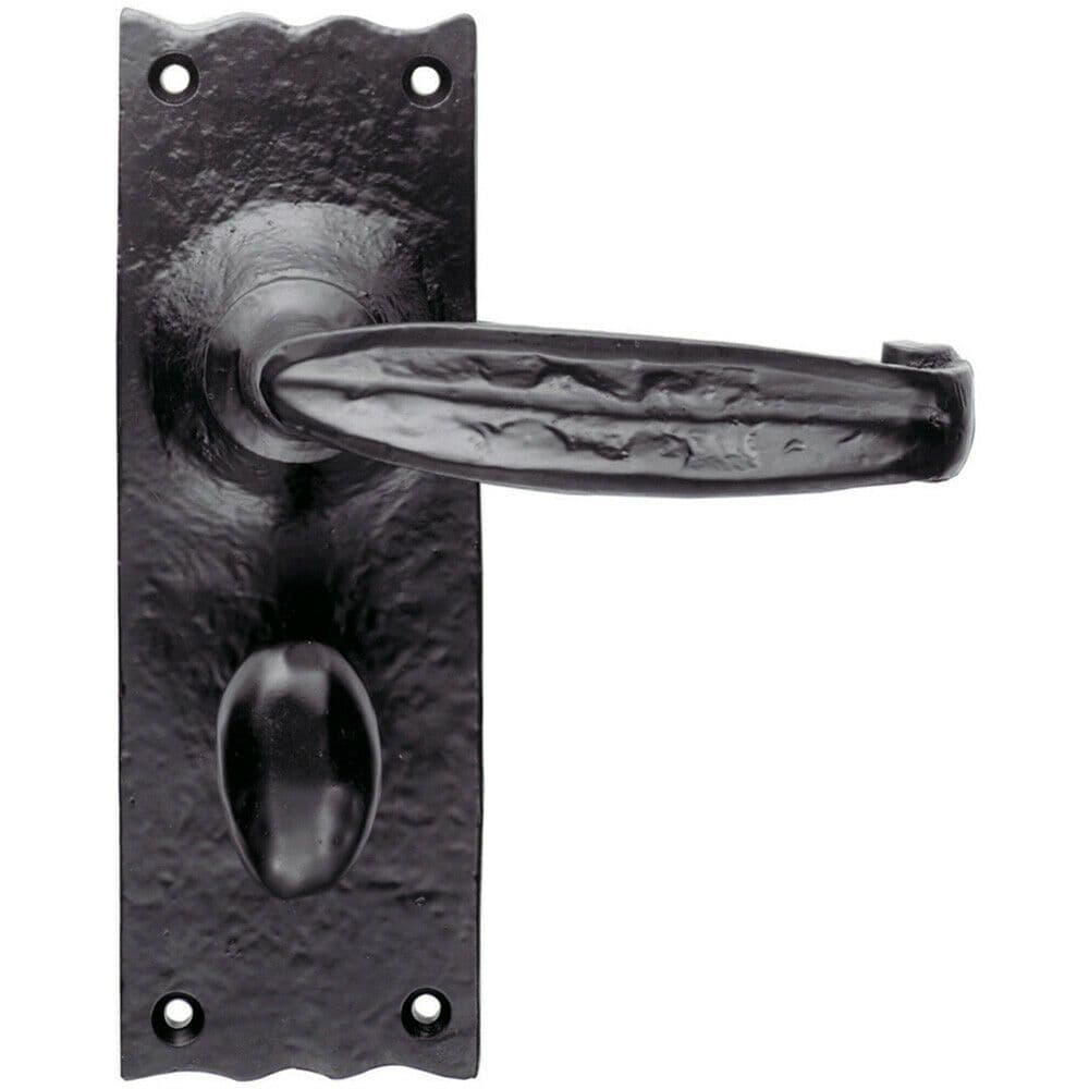 PAIR Forged Straight Lever Handle on Bathroom Backplate 155 x 55mm Antique